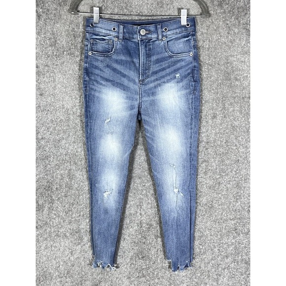 Express Super High Rise Ankle Legging Jeans Womens Size 2S Distressed‎ Raw Hem - Picture 1 of 14